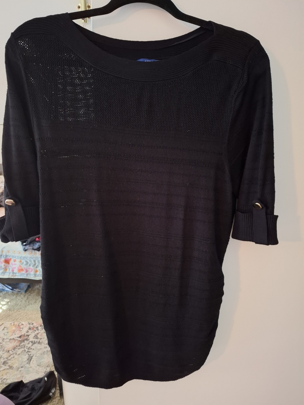 Apt. 9 Black Open-Knit Roll-Tab Sleeve Top